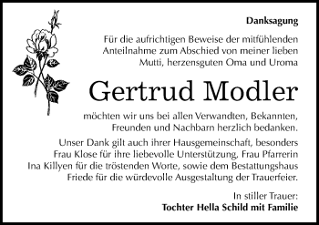 Traueranzeige von Gertrud Modler von Mitteldeutsche Zeitung Dessau-Roßlau