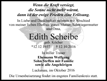 Traueranzeige von Edith Scheibe von Mitteldeutsche Zeitung Zeitz