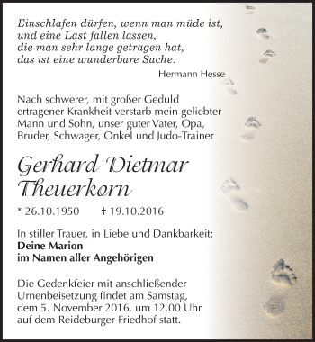 Traueranzeige von Gerhard Dietmar Theuerkorn von Mitteldeutsche Zeitung Halle/Saalkreis