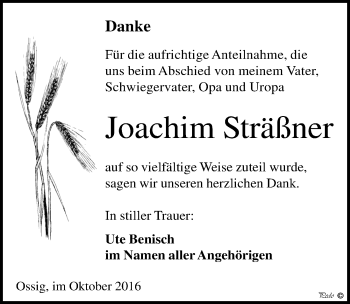 Traueranzeige von Joachim Sträßner von Mitteldeutsche Zeitung Zeitz