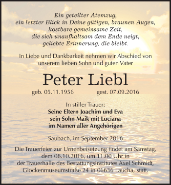 Traueranzeige von Peter Liebl von Mitteldeutsche Zeitung Naumburg/Nebra