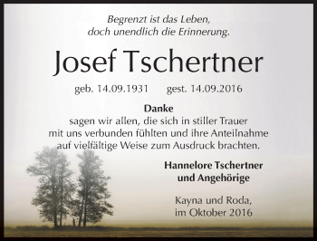 Traueranzeige von Josef Tschertner von Mitteldeutsche Zeitung Zeitz
