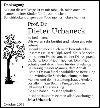Traueranzeige von Dieter Urbaneck von Mitteldeutsche Zeitung Dessau-Roßlau