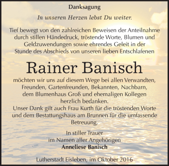 Traueranzeige von Rainer Banisch von Mitteldeutsche Zeitung Mansfelder Land