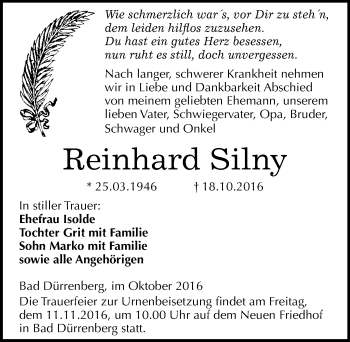 Traueranzeige von Reinhard Silny von Mitteldeutsche Zeitung Merseburg/Querfurt