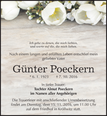 Traueranzeige von Günter Poeckern von Mitteldeutsche Zeitung Halle/Saalkreis