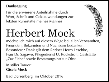 Traueranzeige von Herbert Mock von Mitteldeutsche Zeitung Merseburg/Querfurt