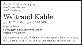Traueranzeige von Waltraud Kahle von WVG - Wochenspiegel Halle
