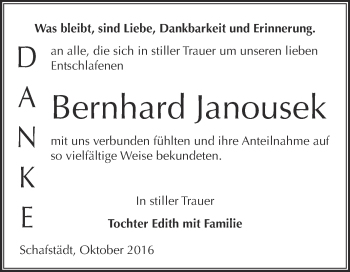 Traueranzeige von Bernhard Janousek von Super Sonntag Merseburg