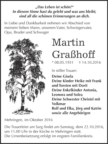 Traueranzeige von Martin Graßhoff von Super Sonntag Aschersleben