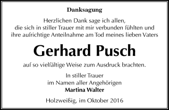 Traueranzeige von Gerhard Pusch von Mitteldeutsche Zeitung Bitterfeld