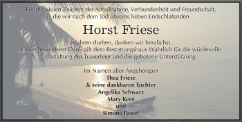 Traueranzeige von Horst Friese von Mitteldeutsche Zeitung Mansfelder Land