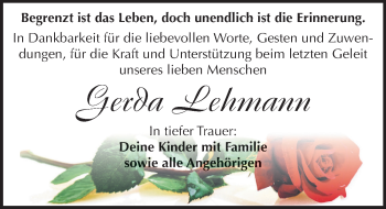 Traueranzeige von Gerda Lehmann von Mitteldeutsche Zeitung Köthen