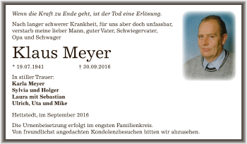 Traueranzeige von Klaus Meyer von Super Sonntag SGH Mansf. Land