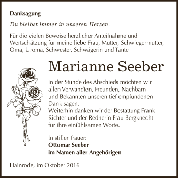 Traueranzeige von Marianne Seeber von Super Sonntag SGH Mansf. Land