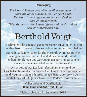 Traueranzeige von Berthold Voigt von WVG - Wochenspiegel Dessau / Köthen