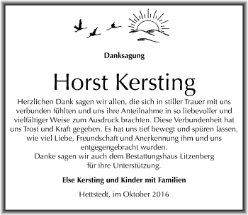 Traueranzeige von Horst Kersting von Mitteldeutsche Zeitung Mansfelder Land