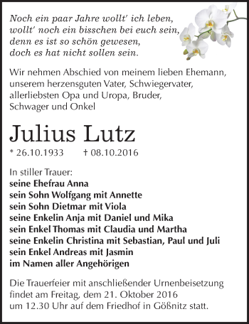 Traueranzeige von Julius Lutz von Mitteldeutsche Zeitung Naumburg/Nebra