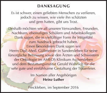 Traueranzeige von Edith Luther von Mitteldeutsche Zeitung Mansfelder Land