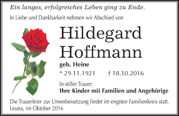 Traueranzeige von Hildegard Hoffmann von Mitteldeutsche Zeitung Merseburg/Querfurt