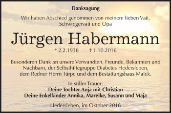 Traueranzeige von Jürgen Habermann von WVG - Wochenspiegel Quedlinburg