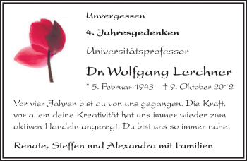 Traueranzeige von Wolfgang Lerchner von Mitteldeutsche Zeitung Halle/Saalkreis
