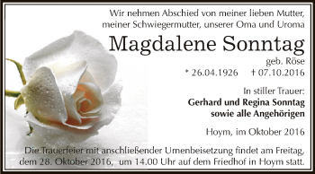 Traueranzeige von Magdalene Sonntag von Super Sonntag Aschersleben