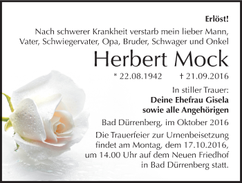 Traueranzeige von Herbert Mock von Mitteldeutsche Zeitung Merseburg/Querfurt
