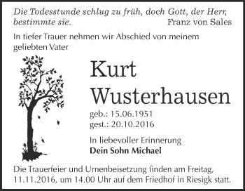 Traueranzeige von Kurt Wusterhausen von Super Sonntag Wittenberg