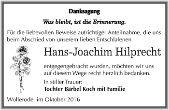 Traueranzeige von Hans-Joachim Hilprecht von Mitteldeutsche Zeitung Mansfelder Land