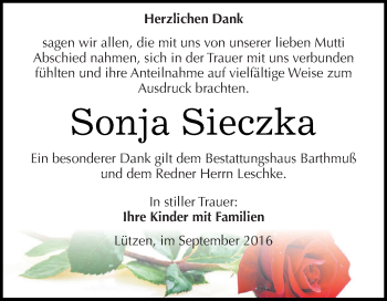 Traueranzeige von Sonja Sieczka von WVG - Wochenspiegel NMB / WSF / ZTZ