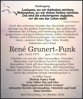 Traueranzeige von René Grunert-Funk von Mitteldeutsche Zeitung Merseburg/Querfurt
