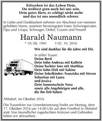 Traueranzeige von Harald Naumann von Mitteldeutsche Zeitung Mansfelder Land
