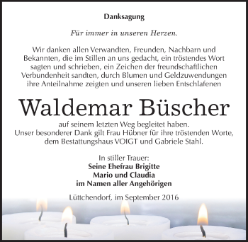 Traueranzeige von Waldemar Büscher von Mitteldeutsche Zeitung Mansfelder Land