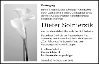 Traueranzeige von Dieter Solnierzik von Mitteldeutsche Zeitung Bitterfeld