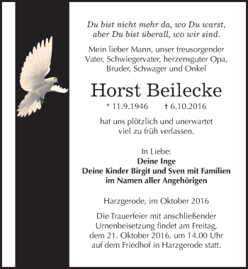 Traueranzeige von Horst Beilecke von Mitteldeutsche Zeitung Quedlinburg