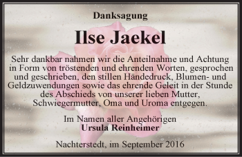 Traueranzeige von Ilse Jaekel von Mitteldeutsche Zeitung Aschersleben