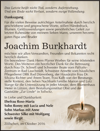 Traueranzeige von Joachim Burkhardt von Mitteldeutsche Zeitung Merseburg/Querfurt