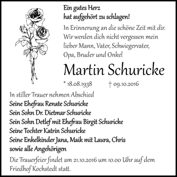 Traueranzeige von Martin Schuricke von WVG - Wochenspiegel Dessau / Köthen