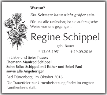 Traueranzeige von Regine Schippe von Super Sonntag Merseburg