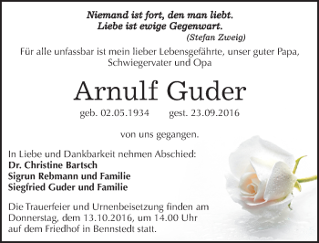 Traueranzeige von Arnulf Guder von Mitteldeutsche Zeitung Halle/Saalkreis