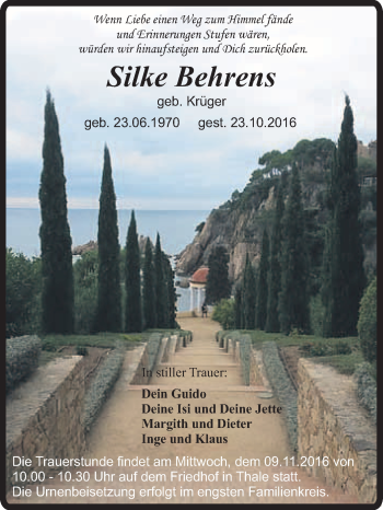 Traueranzeige von Silke Behrens von Super Sonntag Quedlinburg