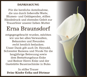 Traueranzeige von Erna Braunsdorf von WVG - Wochenspiegel Dessau / Köthen