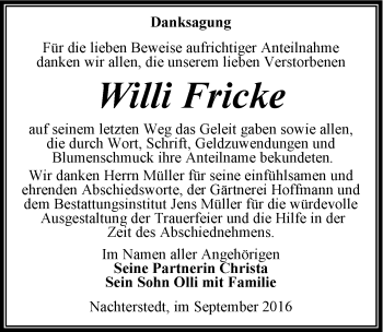 Traueranzeige von Willi Fricke von Mitteldeutsche Zeitung Aschersleben