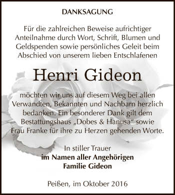 Traueranzeige von Henri Gideon von Super Sonntag Bernburg