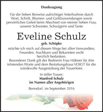 Traueranzeige von Eveline Schulz von Mitteldeutsche Zeitung