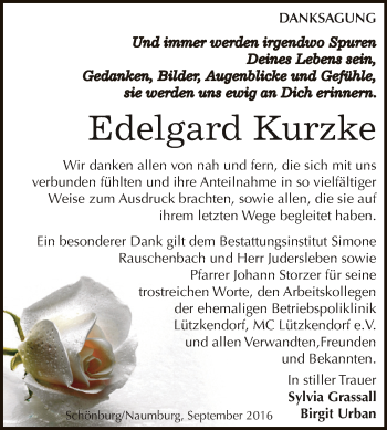 Traueranzeige von Edelgard Kurzke von WVG - Wochenspiegel NMB / WSF / ZTZ
