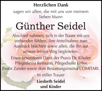 Traueranzeige von Günther Seidel von WVG - Wochenspiegel NMB / WSF / ZTZ