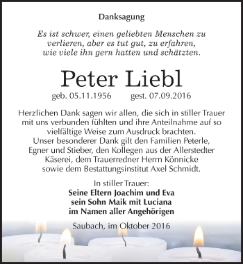 Traueranzeige von Peter Liebl von Mitteldeutsche Zeitung Naumburg/Nebra