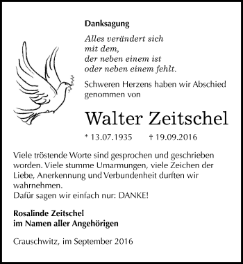 Traueranzeige von Walter Zeitschel von Mitteldeutsche Zeitung Naumburg/Nebra